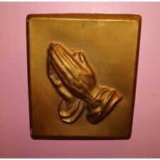 Vintage Gold Praying Hands Chalkware Wall Hanging religious wall art plaque 1960 picture