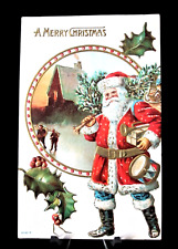 Antique Santa Claus Embossed Postcard - Santa with Tree & Bag of Toys picture