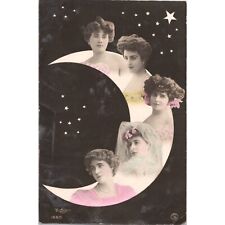 RPPC Original 1907 Real Photo Postcard Romantic Paper Moon 5 Lovely Ladies picture