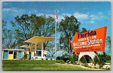 Florida Welcomes Drive In Sunshine State American Flag Old Cars VNG UNP Postcard picture