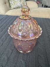 VTG PINK IRIDESCENT LENOX IMPERIAL GLASS CANDY JAR & LID ABSOLUTELY BEAUTIFUL picture