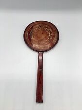 VTG 1950’s MCM Brown Celluloid Hand Mirror With Gold Etching. 10.5x5” picture