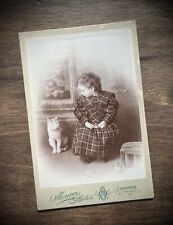 1890s Cabinet Card Photo ID’d Kansas Boy Wearing Dress with Pet Cat + Toy 1800s picture