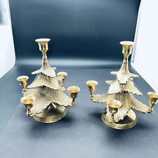 Solid Brass Etched Christmas Tree Candalabras (x2) Hand Crafted India 8.25