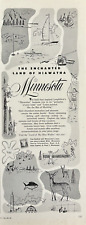 Minnesota Enchanted Land Hiawatha Sky Blue Waters Vintage Print Ad 1948? picture