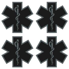FOUR Black Subdued Reflective Star Of Life Fire Helmet Decal EMS EMT 2 inch picture