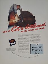1942 Monsanto Plastics Fortune WW2 Print Ad Q2 Bottleneck  Abrasive Wheel Sparks picture