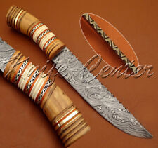 BEAUTIFUL CUSTOM HAND MADE DAMASCUS STEEL HUNTING BOWIE KNIFE | OLIVE WOOD HAND picture