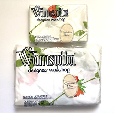 New Vintage Wamsutta Designers Workshop Red DIOR ROSE Queen Flat Sheet & 2 Cases picture