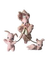 🎁i💗*RARE VTG Easter PINK ROSE Bunny Rabbit Girl & Family on Chain ⭐VHTF picture