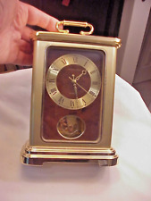 Vintage Gold Tone Hamilton Carriage Quartz Clock Japan w Spinning Gear Runs fine picture