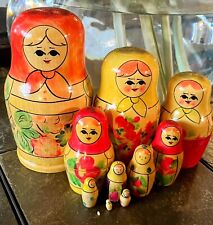 11 Pc Red Yellow USSR Kirov/Vyatka Russian MATRYOSHKA Nesting Dolls 1960s picture