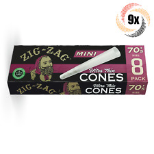9x Packs Zig Zag Ultra Thin Cones | Mini 70's | 8 Cones Each | + 2 Free Tubes picture