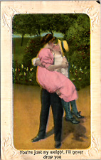 Valentine Romance Love You- Just My Weight Never Drop You Kiss  Vintage Postcard picture
