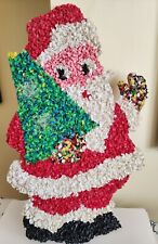 Vintage Melted Plastic Popcorn Christmas Waving Santa with Tree  18.5”  picture