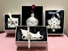 Pandora White Ornaments - Lot of 4 - In Boxes - Snowflake/Round/Sleigh/Present picture