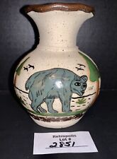 Vintage Tonala Mexican Pottery Small Bear VASE signed C.O. Mexico picture