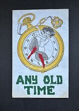 Postcard “ANY OLD TIME” Clock Lady Sitting As Hand Pieces Humor Comic R81 picture
