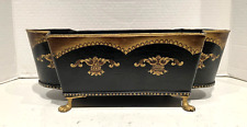 VTG. HOLLYWOOD REGENCY TOLE RECT. ITALIAN STYLE PLANTER,BLK/GOLD LION FEET picture