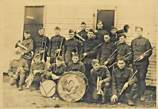 Vintage WWI B&W Photograph AEF Unit Marching Band - Kaiser's Face on Drumhead picture