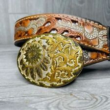 Crumrine Vintage Crumrine belt buckle with cowhide belt cutouts leather 40 acces picture