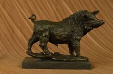 Bronze Sculpture Statue Signed Barye Wild Boar Animal Mascot Marble Base Gift picture