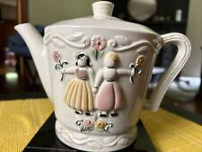 Vintage 1940's Porcelier Vitreous China Embossed Dutch Boy & Girl Teapot/Coffee picture