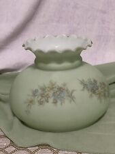 Vintage GWTW Green Satin Glass Hurricane Lamp Shade Flowers Ruffle Top picture