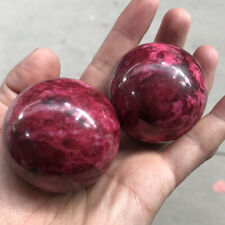 2Pc Natural Peach Blossom Stone Jade Ball Onl Crystal Sphere Healing 50Mm picture