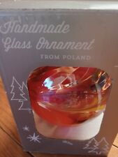 Zorza Glass Christmas Ornament Poland Orange Mouth Blown Hand Decorated 4.5