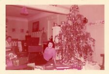 Beautiful Woman Tinsel Tree Ornaments Christmas Snapshot Photo Vintage picture