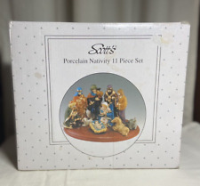 Scott's Hand Painted Vintage Porcelain Nativity 11 Piece Set with Wood Stand picture
