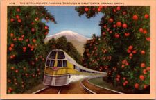 Postcard  California CA The Streamliner Passing Through an Orange Grove Unposted picture