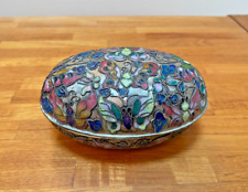 Vintage Chinese Cloisonne Enamel On Metal Oval Butterflies Trinket Box (RARE) picture