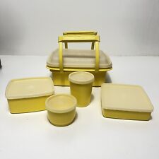 Vtg 11 Pc Tupperware Pack N Carry Lunch Box Set Yellow Sandwich Keeper # 1254 picture