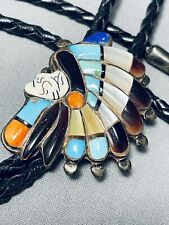 IMPORTANT OLDER VINTAGE NAVAJO TURQUOISE CHIEF STERLING SILVER BOLO TIE picture