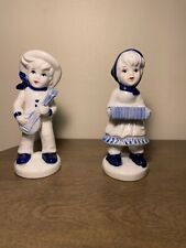 Vintage Blue and White Porcelan Boy and Girl With Instruments made in Taiwan picture