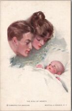 c1900s Artist-Signed HARRISON FISHER Postcard Couple & Baby 