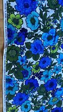 Vintage House N Home Fabric Floral Blue Green White  1960s 1970s Flower Power picture