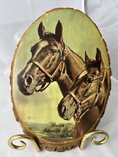 Vintage Blue Grass Champs Horses Painted Wood, Decoupage Wall Art 7x10