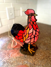 Vintage Stained Glass Rooster Lamp Tiffany Styled Farmhouse Works 10 1/2” Tall picture