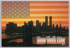 State View~US Flag Background Skyline of New York City~Continental Postcard picture