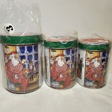 Vintage NOS Hartin Christmas/Santa Nesting Tins Round Canister Set Of 3 Holiday picture