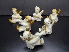 Set Of 6 Small Angel Cherubs Hand Painted Gold Musical picture