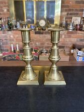 Pair Of Small Antique 19th Century Brass 6” Candlestick Holders, Push Up Ejector picture
