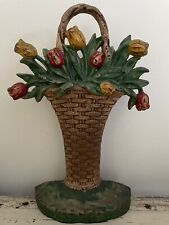 RARE Antique Hubley Cast Iron Basket of Tulips Doorstop picture