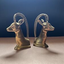 Vintage Pair Of Brass Gazelles Ram Bookend by Gatco picture