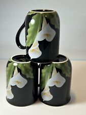 Calla Lily Flower Floral Otagiri Japan Black with Trim Coffee Cup Mug Set of 3 picture