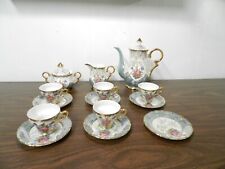 Hand Painted Japanese Tea Set- Floral Design-Iridescent and Gold Trim picture