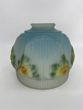 Reverse Painted Frosted Glass Lamp Shade with Raised Flowers Blue Yellow picture